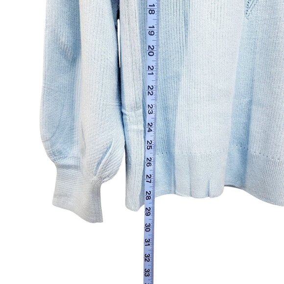 Light Blue Knitted Pullover Sweater Womens Size 2XL Ribbed Pattern Puff Sleeves - Picture 5 of 12